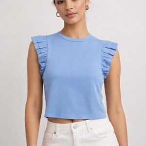 Zara Blue Ruffle Sleeve Crop Top